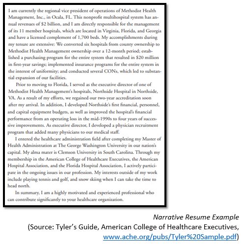 Narrative resume example