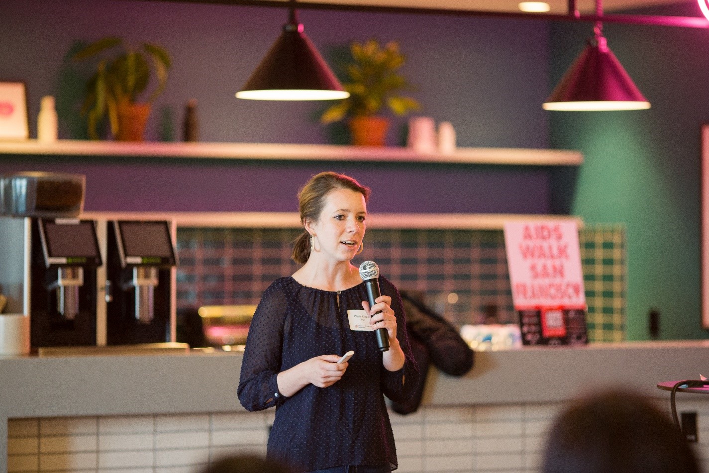 Olivia Klupar presenting Voyij at a DukeGEN event in San Francisco
