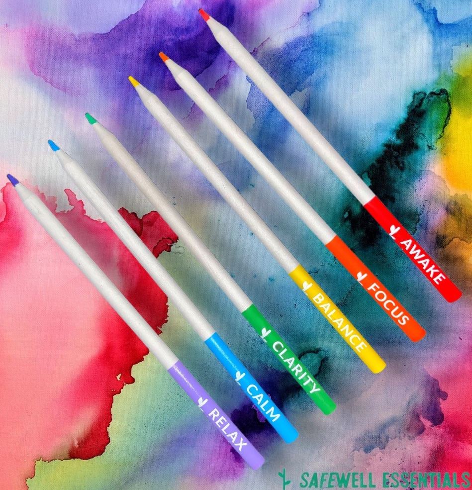 Safewell Essential pencils on a watercolor background
