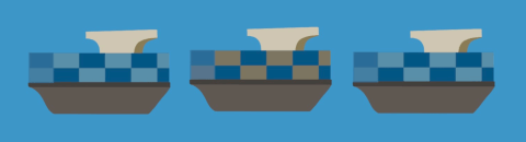illustration of cargo ships bobbing in water