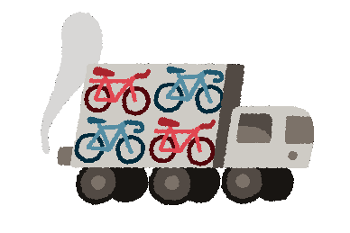 Animation of a supply truck carrying bicycles